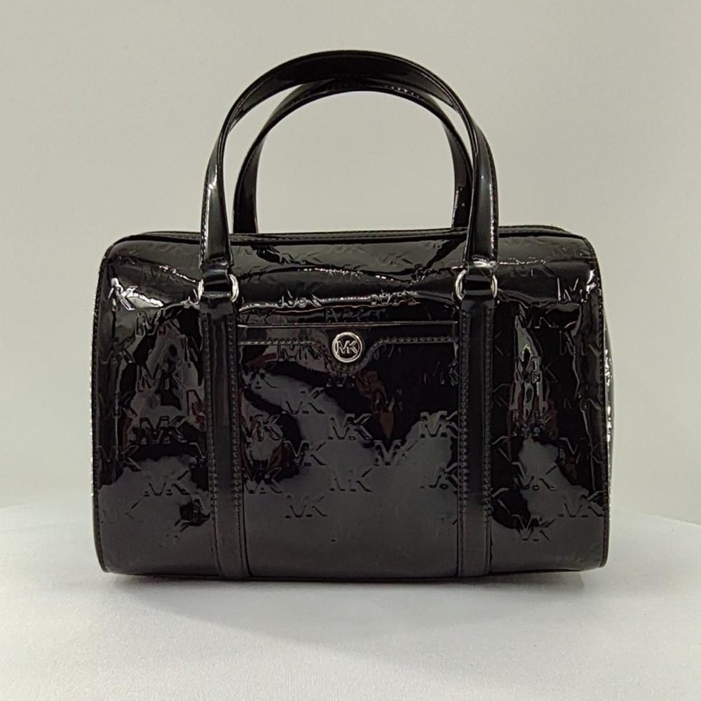 MICHAEL Michael Kors Black Patent Logo Satchel Bag